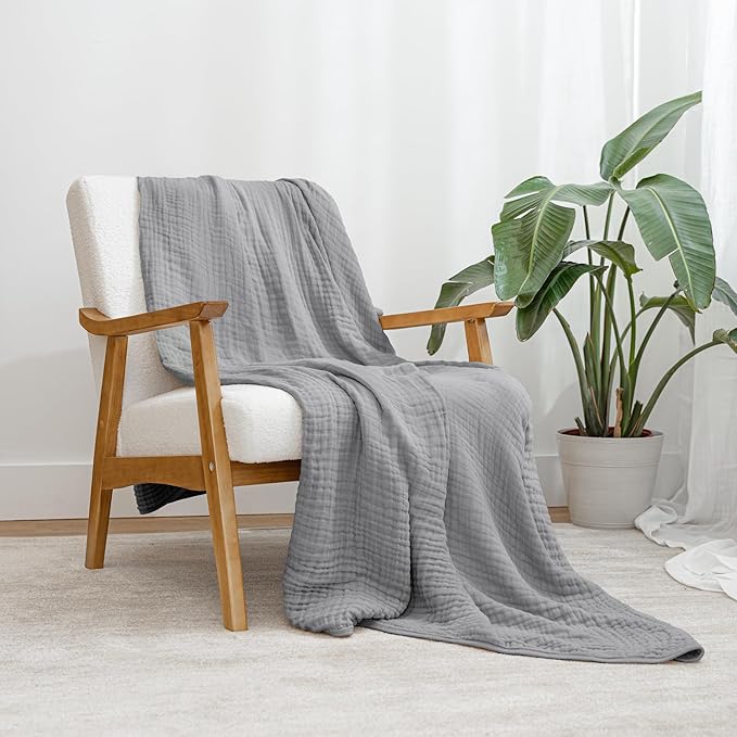 Comfy Cubs Muslin Blanket for Adults Twin 90" x 66" - 6 Layer Soft, Breathable & Lightweight Muslin Adult Blanket - Machine Washable & Designed in The US Bedding for All Seasons - Heather Blue