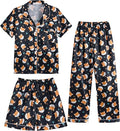 Hupohoi Unisex Girls Boys Kids Pajama Sets Button Down Satin Sleepwear Nighty 3PCS Silky Lounge Sets Nightwear