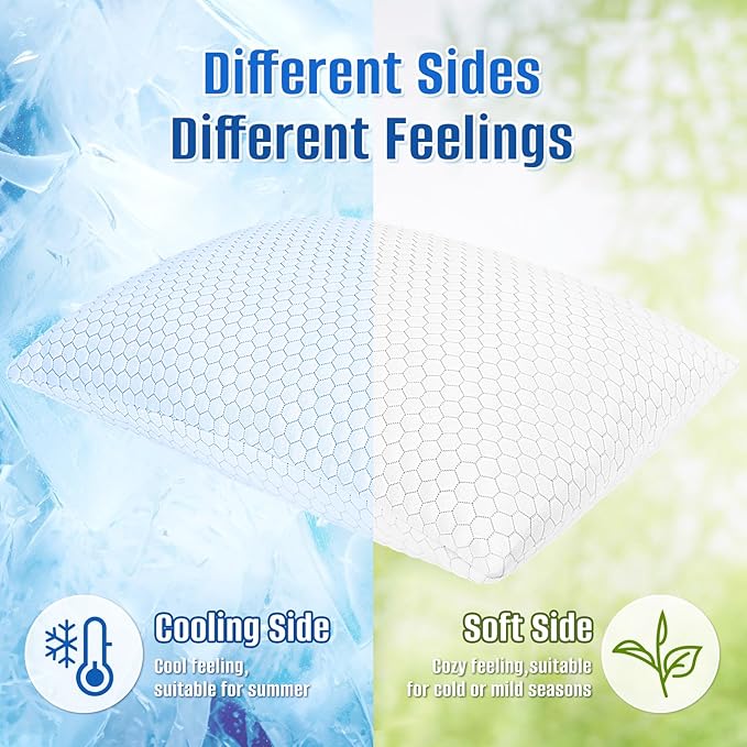CushyOasis Shredded Memory Foam Pillow for Sleeping, Cooling Bed Pillows Set of 2, Adjustable Pillows for Side, Back, Stomach Sleepers with Washable Pillowcase (Standard Size, Grey)