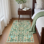Lahome Chloe Insect Botanical 3x5 Washable Rugs for Entryway Soft Rug for Bedroom, Green Kitchen Rugs Non Slip Washable, Boho Floral Indoor Throw Carpet for Bathroom Laundry Living Room(Green,3x5)