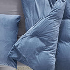 Luxlovery Blue Velvet Queen Fluffy Plush Bedding Haze Blue Sherpa Micromink Blanket Quilts Soft Heavyweight Winter Warm Comforter Set