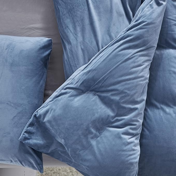 Luxlovery Blue Velvet Comforter Set Twin Lake Blue Flannel Plush Bedding Set Winter Thick Warm Solid Haze Blue Quilts Blanket Soft Heavyweight Comforter Set for Twin Bed