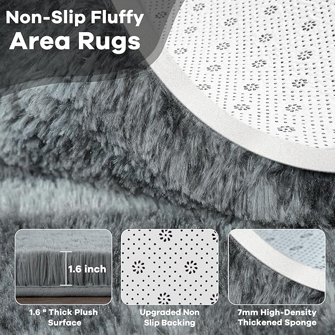 Noahas Large Fluffy 5x8 Area Rugs for Living Room Bedroom,Thick Shag Grey Throw Rug,Big Soft Shaggy Bedside Non-Slip Plush Dorm Nursery Kids Carpet