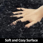 Black Shaggy Rugs for Bedroom Living Room 3x5 Plush Fluffy Rug Soft Fuzzy Fur Home Decor Non Slip Modern Indoor Furry Floor Carpet Throw Area Rug for Nursery Kids Boys Room Dorm Office
