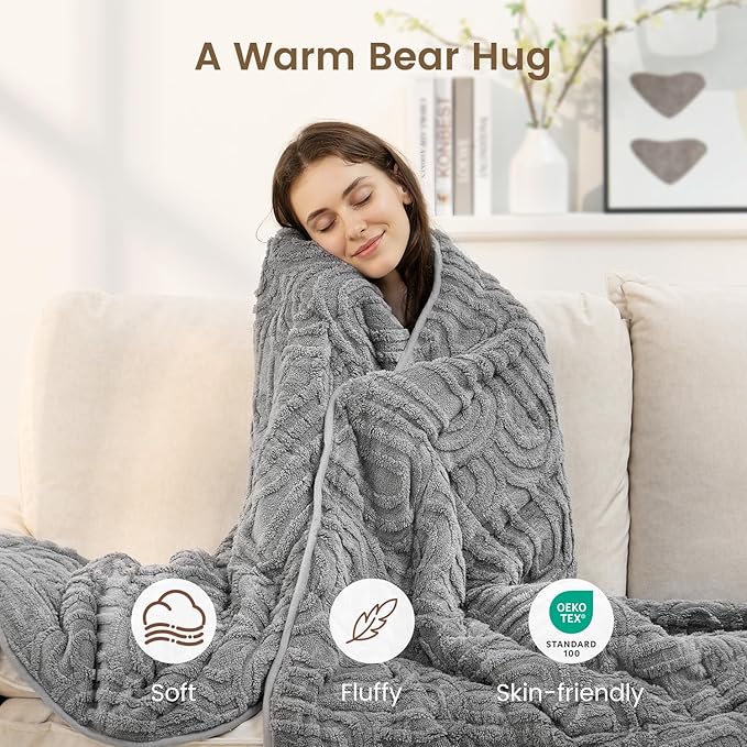 Sherpa Fleece Adult Weighted Blanket Great for Sleep, 20 lbs Dual Sided Soft Fuzzy Heavy Blankets for Couch Bed Sofa, Cozy Warm Fluffy Arched Jacquard Throw for Winter (Grey, 60" x 80", 20 Pounds)