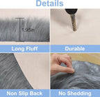 Grey Round Rugs for Bedroom, Fluffy Circle Rug 2 2 Feet for Kids Room, Furry Carpet for Teen Girls Room, Non-Slip Shaggy Circular Rug Plush Rug