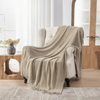 lifein Throw Blanket for Couch, Soft Boho Decor Bed Throw,Cozy Beige Knitted Chenille Small Farmhouse Lightweight Throw (Beige,60 * 80")