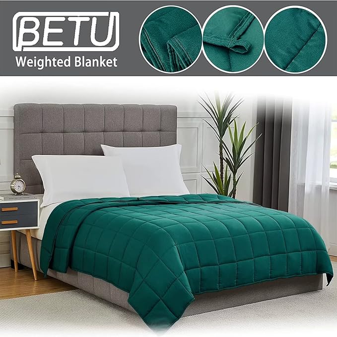 Green Weighted Blanket for Adults 12lbs, 60"x80", Queen Size Cooling Heavy Throw Blanket for 110-130lbs, Microfiber Soft Thick Big Blankets Weighted Comforter Breathable Gift for Sleeping