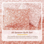 BLOOMHAVEN Quilt Set King Size, Clay Pink Floral Quilt Sets, Reversible Bedspread Lightweight and Breathable for All Seasons, Soft Quilted Bedspread with 2 Pillow Shams