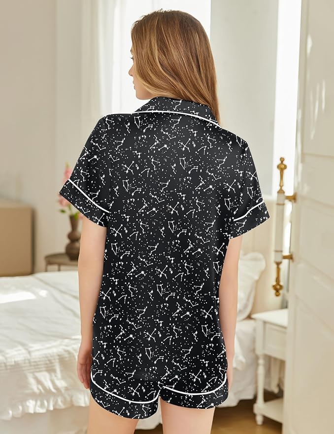 Silk Pajamas for Women Short Sleeve Sleepwear Soft Button Down Loungewear 2 Piece Satin Pjs Shorts Set S-XXL