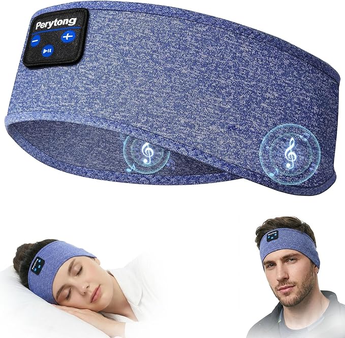 Perytong Sleep Headband Headphones, Sleeping Bluetooth 5.4 Headphones for Side Sleepers, Over-Ear Earphones with Ultra-Thin Stereo Speakers, Soft Sleep Mask Sports Headband for Men Women, Gadgets
