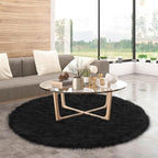 Faux Fur Black Round Rug 4ft for Bedroom, Black Fur Circle Rug Furry Shag Carpet for Living Room Kids Room Teen's Room, Plush Shaggy Circular Rug for Nursery Room Dorm