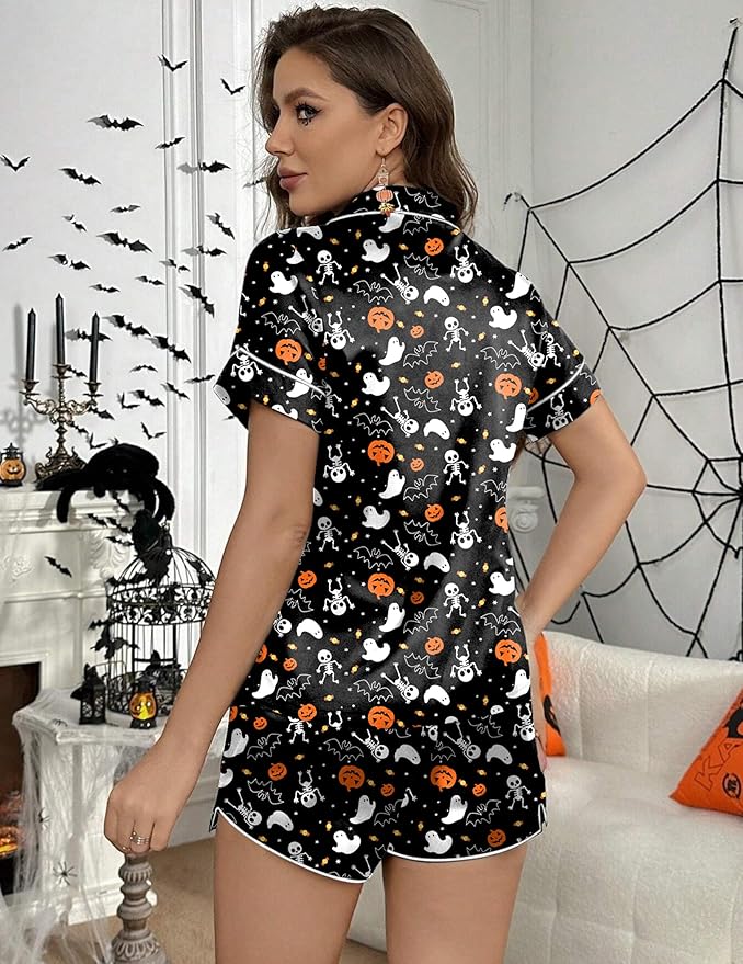 Ekouaer Womens Silk Satin Pajamas Set Short Sleeve Sleepwear Button Down Loungewear 2 Piece Pjs Shorts Set S-5X Plus Size