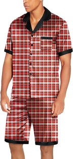 Ekouaer Men Satin Silk Pajamas Set with Pockets Sleepwear Shorts Satin Summer Loungewear 2 Piece Button Down Set S-3XL