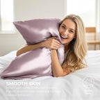 Pure Bedding Satin Pillowcase 2 Pack - Queen Size (20"x30", Champagne Pink) - Silky Pillow Cases for Hair and Skin - Satin Pillow Covers with Envelope Closure - Extra Soft Premium Microfiber