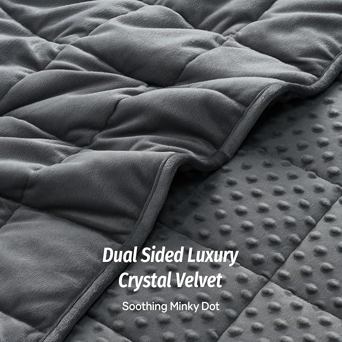 Wemore Minky Dot Weighted Blanket for Adults Queen Size 12 lbs, Soft Cozy Heavy Blanket for Bed and Couch, Breathable Blanket for All-Season with Glass Beads, Dark Grey 60 x 80 inches