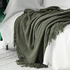 LOMAO Knitted Throw Blanket with Tassels Bubble Textured Lightweight Throws for Couch Cover Home Decor (Dark Olive, 60x90)