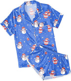 Ekouaer Womens Silk Satin Pajamas Short Sleeve PJS Shorts Set Soft Button Down Sleepwear 2 Piece Loungewear S-5XL