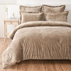 Fredsure Distressed Velvet Comforter Set, 5 Pieces Khaki King, Distressed Velvet Face and Brushed Microfiber Reverse