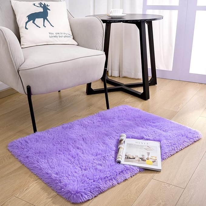 Noahas Fluffy Purple Rugs for Bedroom Girls,Door Mat Indoor Entrance,2x3 Shaggy Small Non-Slip Entryway Entry Area Rugs,Soft Plush Bedside Throw Kids Carpet Home Decor