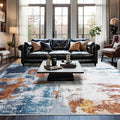 Area Rug 5x7 Washable Rugs Modern Abstract Area Rug Soft Non-Slip Non-Shedding Faux Wool Stain Resistant Floor Carpets for Living Room Bedroom Dining Room Kids Room Home Office (Blue, Grey, Gold)
