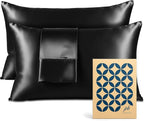 Pure Bedding Satin Pillowcase 2 Pack - Queen Size (20"x30", Black) - Silky Pillow Cases for Hair and Skin - Satin Pillow Covers with Envelope Closure - Extra Soft Premium Microfiber