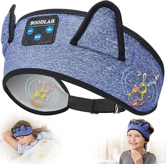 Kids 3-in-1 Headband Headphones-Wireless Bluetooth & Wired 3.5mm Jack, Ultra-Thin Speakers, Adjustable Fit for Toddlers, Safe Volume - Ideal for School/Travel/Sleep/Home, Gift for Boy& Girl