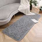 Grey Runner Area Rugs for Bedroom Living Room, 2x6 Feet Fluffy Bedside Rugs, Soft Shaggy Carpet Rug for Kids Room Nursery, Furry Cute Rugs for Girls Boys Dorm Room Home Decor