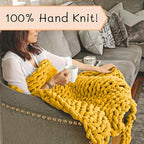 Adyrescia Chunky Knit Blanket Throw | 100% Hand Knit with Jumbo Chenille Yarn (30"x40", Harvest Yellow)
