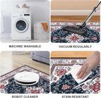 Area Rug 2x3 ft Entry Rug Washable Vintage Boho Rugs Non Slip Low Pile Floral Door Mat Small Carpet for Bedroom, Bedside, Kids Room, Office, Dining Room