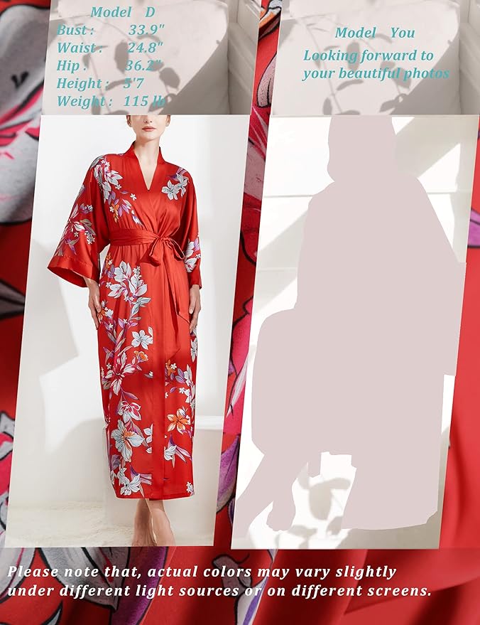 Aensso Long Soft Lightweight Silky Kimonos Robes for Women, Luxury Japanese Floral Womens Kimono Robe