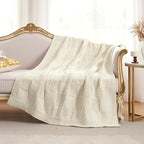 Amélie Home Knit Throw Blanket, Soft Chenille Cozy Breathable Checkered Chunky Decorative Blanket for Couch, Bed & Sofa, French-Inspired Lightweight Warm Gift for Women, Ivory, 60"x80"