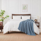 Douceur Blue Throw Blanket for Couch, Soft Chunky Cable Knit Throw Blanket, Classic Fisherman's Rib Stitch Pattern Throw for Living Room, 50"X60"