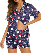 Ekouaer Silk Pajamas for Women Short Sleeve Sleepwear Soft Button Down Loungewear 2 Piece Satin Pjs Shorts Set