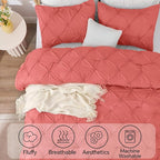 BEDELITE Coral Twin Comforter Set - 2 Peices Boho Pintuck Bedding Comforter Sets, Lightweight Soft & Warm Twin Bedding Sets with 1 Pillowcase for All Season