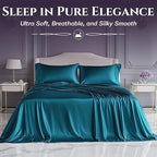 SLEEP SANCTUARY Satin Sheets Twin Size – 3 Piece Luxury Silky Bed Set, Softer Than Silk, 15" Deep Pocket, Cooling & Wrinkle-Free, Moisture-Wicking & Breathable for Hair & Skin (Sea Teal)