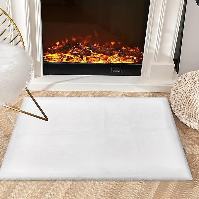 Small White Faux Rabbit Fur Rug 2x3 Fluffy Rug for Bedroom Chair Entryway Living Room Washable Non Shedding
