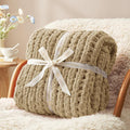 Amélie Home Chunky Knit Throw Blanket for Couch, Soft Chenille Handmade Crochet Throw Rope Knot Blanket for Children, 40"x50", Beige