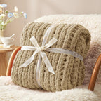 Amélie Home Chunky Knit Throw Blanket for Couch, Soft Chenille Handmade Crochet Throw Rope Knot Blanket for Children, 40"x50", Beige