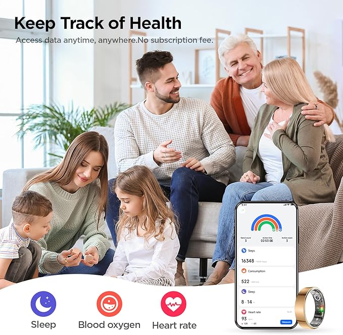 BENIO Gen 2 Smart Ring for Women & Men, Heart Rate,Fitness Tracker with Sleep，Step/Sleep/Blood Oxygen/Heart Rate Tracker, 5ATM Waterproof for iOS and Android,No Subscription, Xmas Gifts,Rose Gold 12