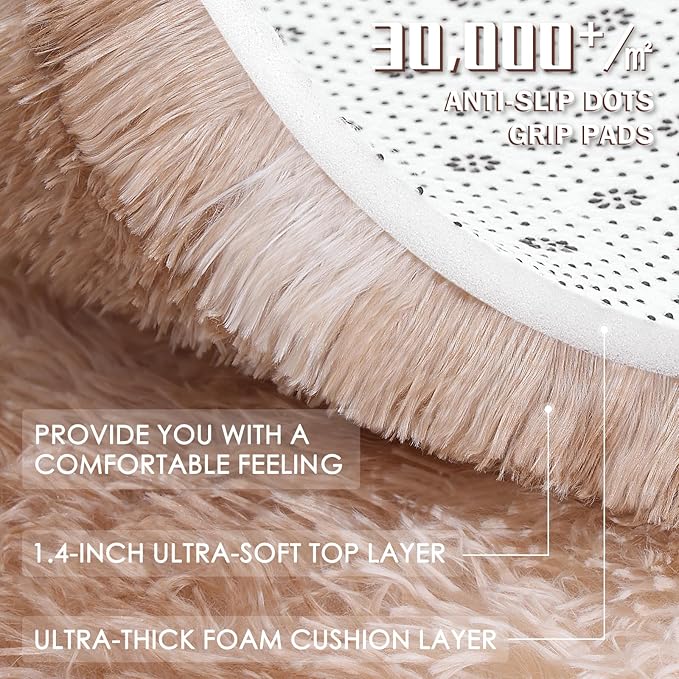 OLANLY Beige Tie-dye Round Rugs for Bedroom - Machine Washable, 5x5 Feet Circle Area Rugs for Living Room, Soft and Fluffy Shaggy Carpet for Girls and Boys, Nursery Rooms, Dorms, Home Decor Aesthetic