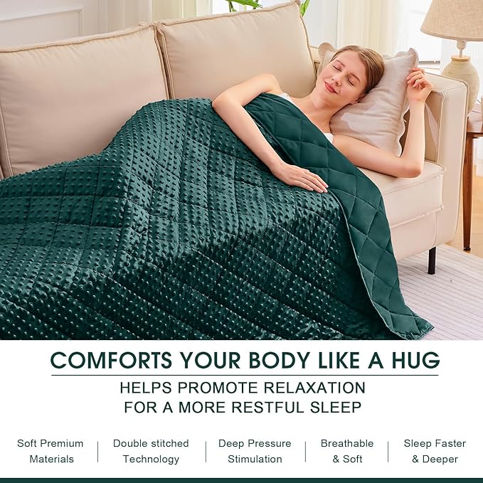 Green Weighted Blanket for Adults 15lbs, 48"x72", Twin Full Size Cooling Minky Heavy Throw Blanket for 120-160lbs, Soft Winter Thick Big Blankets Weighted Comforter Gift for Sleeping