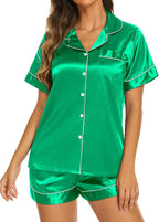 Ekouaer Silk Pajamas for Women Short Sleeve Sleepwear Soft Button Down Loungewear 2 Piece Satin Pjs Shorts Set