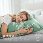 Satin Pillowcase 2 Pack - Queen Size (20"x30", Champagne Green) - Silky Pillow Cases for Hair and Skin - Satin Pillow Covers with Envelope Closure - Extra Soft Premium Microfiber