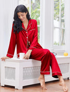 Ekouaer Women's Classic Button Down Long Satin Silk Pajama Set