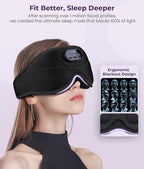 MUSICOZY 3D Bluetooth Sleep Mask with Headphones and Timer, Wireless Sleep Headphones for Side Sleepers, Eye Mask with Bluetooth Headphone, Unique Gifts for Men Women, Black