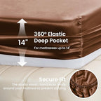 Love's cabin Satin Queen Sheets Set - 4 Piece Brown Silky Bed Sheets with Deep Pocket, Luxury Silk Feel Satin Queen Size Sheet Set (1 Flat Sheet,1 Fitted Sheet,2 Pillow Cases)