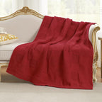 Amélie Home Knit Throw Blanket, Soft Chenille Cozy Breathable Checkered Chunky Decorative Blanket for Couch, Bed & Sofa, French-Inspired Lightweight Warm Gift for Women, Christmas Red, 50"x60"