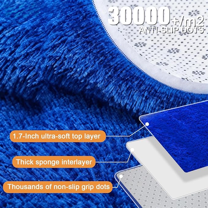 Area Rugs for Living Room Bedroom, Upgrade Non-Slip 4x6 ft Ultra Soft Fluffy Shaggy Bedside Rug, Indoor Floor Carpet for Kids Girls and Boys, Dorms, Nursery Rooms, Home Decor Aesthetic, Blue