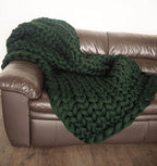 Boho Throw Blanket Green - Chunky Knit Blanket, Full Size Blanket for Adult, Handmadel Blanket for Bed Decor, Crochet Blanket, Gift for Women Birthday (Hunter Green, 54"x75")